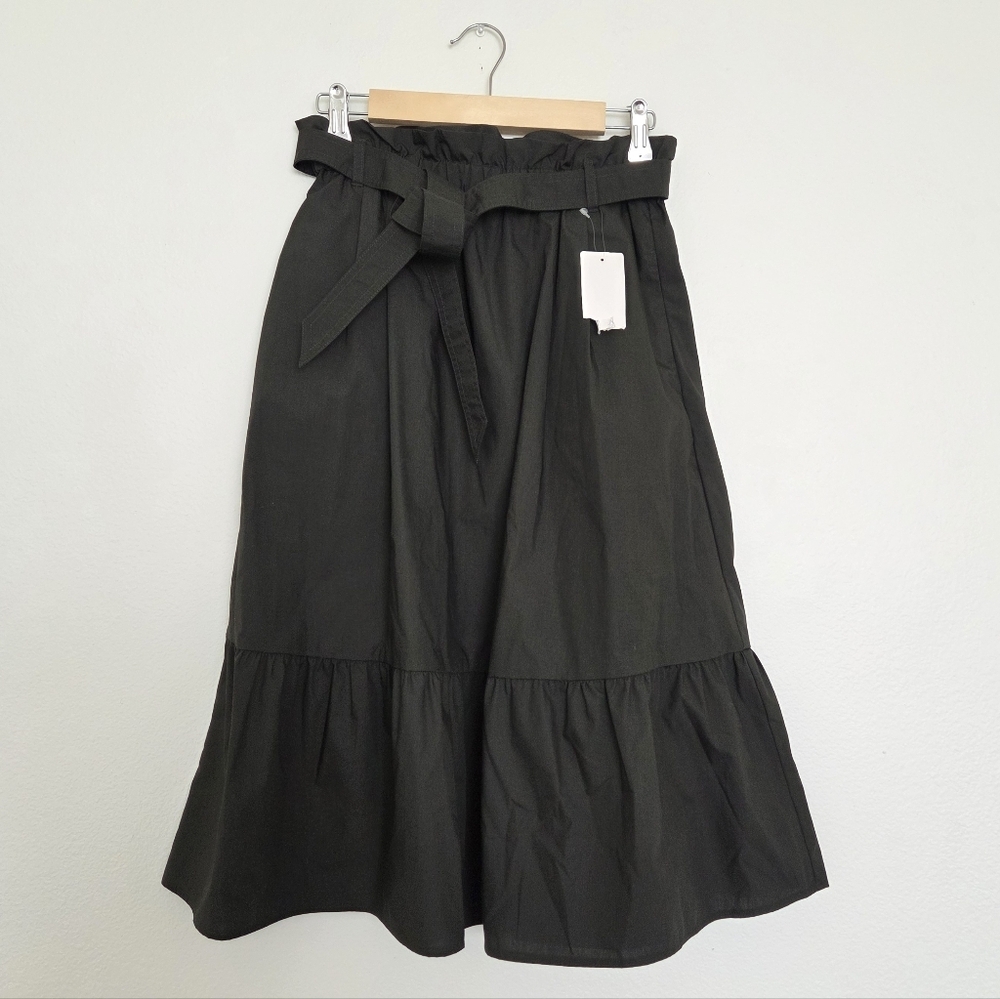 Uniqlo High Waist Ribbon Frill Skirt In Dark Green Size Small